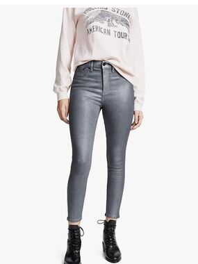 RAG & BONE High Rise Ankle Skinny Jeans 26 Gunmetal Metallic Coated Edgy Rocker